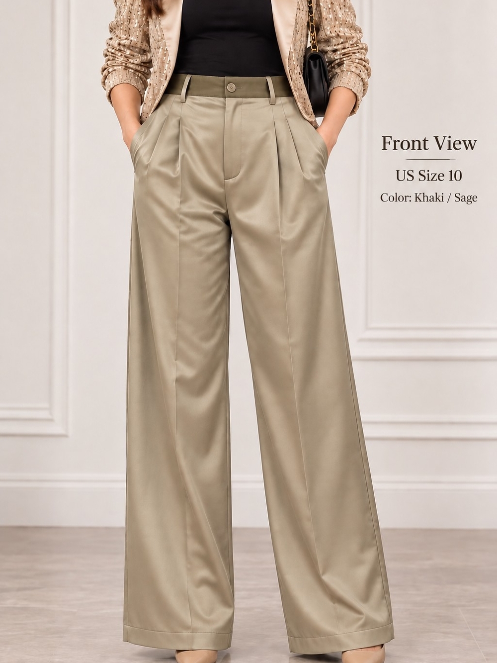 High-Rise Wide Leg Pants in Khaki Sage for Women
